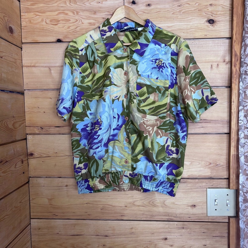 Vintage Watercolor Floral Blouse Women Size 8 Blue Collections International